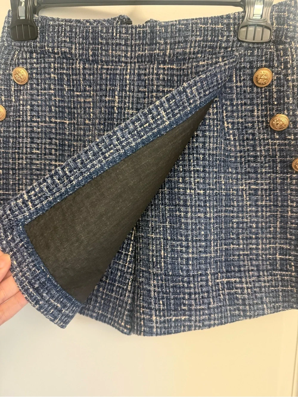 Aqua Navy Tweed skort with Gold Buttons XS. - Picture 3 of 7